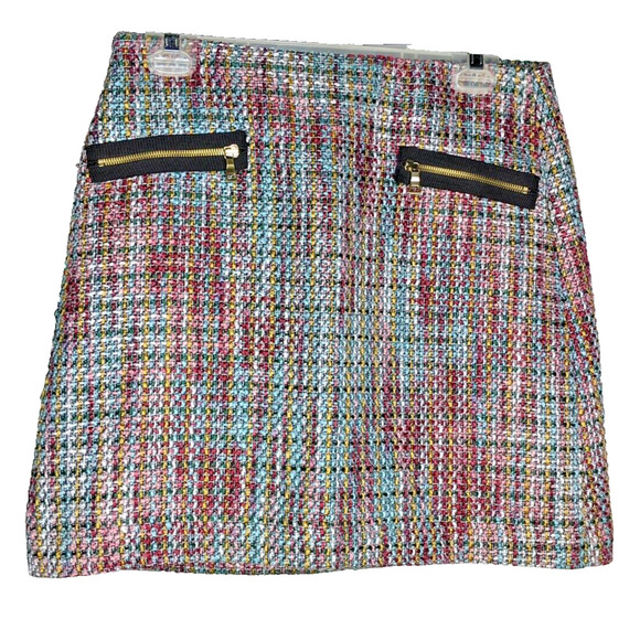 NEW Skirt LOFT Multicolor Tweed Lined Mini Back Zip Front Zip Pockets NEW - Picture 1 of 8